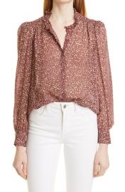 Print Ruffle Trim Button-Up Blouse at Nordstrom