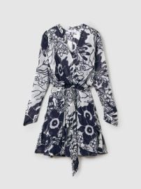 Printed Belted Mini Dress in NavyCream REISS USA at Reiss