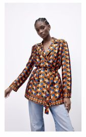 Printed Blazer with Belt at Zara