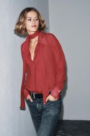 Printed Blouse With Ties Zw Collection at Zara