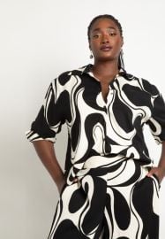 Printed Button Down Shirt with Side Slits Cookies And Cream Eloquii at Eloquii