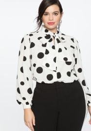 Printed Crepe Tie-Neck Blouse at Eloquii