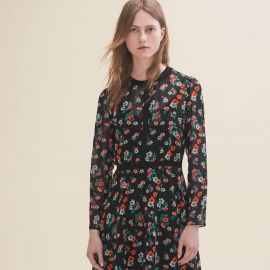 Printed Dress with Ribbed Braid Trim by Maje at Maje