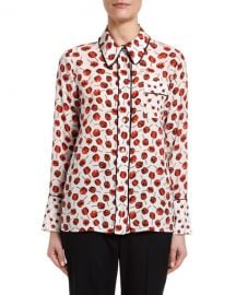 Printed Long-Sleeve Blouse with Embellished Collar at Neiman Marcus