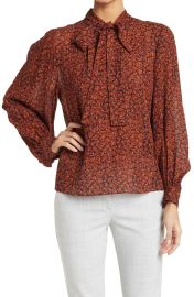 Printed Neck Tie Autumn Blouson Sleeve Blouse at Nordstrom Rack