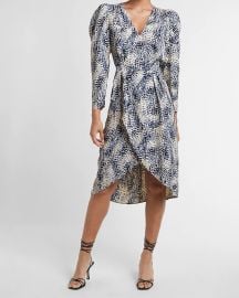 Printed Puff Sleeve Midi Dress at Express