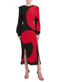 Printed Puff-Sleeve Silk Midi Dress at Saks Fifth Avenue