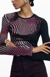 Printed Rib Long Sleeve Top at Nordstrom