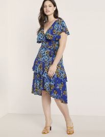 Printed Ruffle Wrap Dress by Eloquii at Eloquii