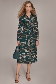 Printed Satin Twist Midi Shirt Dress Shirt Dress Donna Karan at Donna Karan