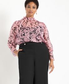 Printed Sheer Ruffle Neck Blouse by Eloquii at Eloquii