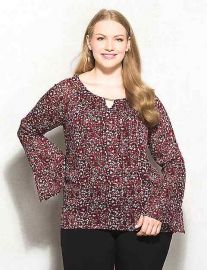 Printed Shimmer Bar Keyhole Blouse by Roz & Ali at Dress Barn