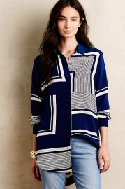 Printed Silk Buttondown in Blue at Anthropologie