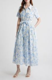 Printed Tie Belt Cotton Poplin Maxi Shirtdress at Nordstrom
