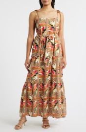 Printed Tie Belt Maxi Sundress at Nordstrom