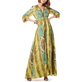 Printed V-neck Long Sleeves Maxi Dress at Gracia