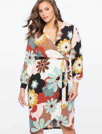 Printed Wrap Dress with Tie by Eloquii at Eloquii