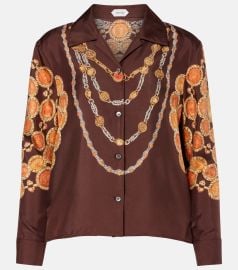 Printed cropped silk twill shirt in brown - Versace at Mytheresa