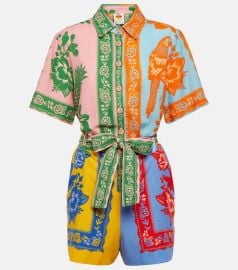 Printed linen-blend romper in multicoloured - Farm Rio at Mytheresa