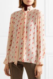 Printed pussy-bow silk-crepe blouse at Net a Porter