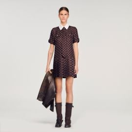 Printed satin-effect mini dress in Brown White for Women Paris at Sandro