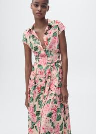 Printed shirt dress with belt - Women MANGO USA at Mango