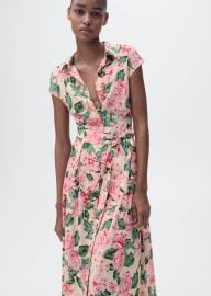 Printed shirt dress with belt - Women MANGO USA at Mango
