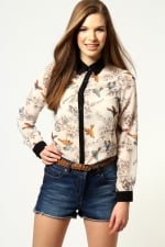 Printed shirt with black contrast collar at Boohoo