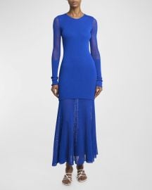 Proenza Schouler Anita Long-Sleeve Sheer Open-Knit Layered Maxi Dress at Neiman Marcus