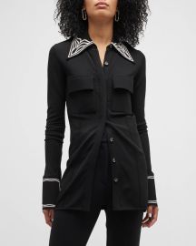 Proenza Schouler Cloque Jacquard Knit Button Up Shirt at Neiman Marcus