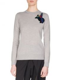 Proenza Schouler Embroidered-Patch Wool Sweater  Gray at Neiman Marcus