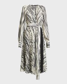 Proenza Schouler Flou belted pleated striped crepe midi dress at Neiman Marcus