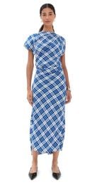 Proenza Schouler Hallie Dress In Crinkled Plaid Cobalt Multi 6 at Shopbop