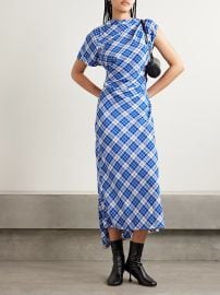 Proenza Schouler Hallie ruched checked twill midi dress at Net a Porter