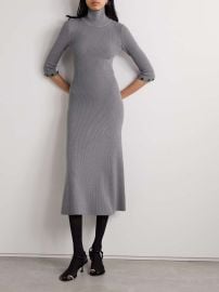 Proenza Schouler Jocelyn button detailed ribbed knit turtleneck midi dress at Net a Porter