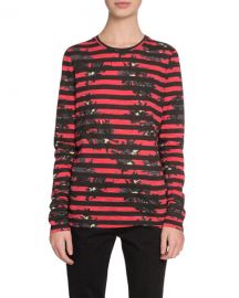 Proenza Schouler Long-Sleeve Splattered-Floral-Print T-Shirt  Red at Neiman Marcus