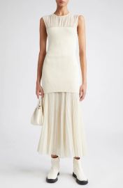 Proenza Schouler Mixed Media Sleeveless Pleated Midi Dress at Nordstrom