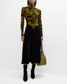 Proenza Schouler Mock Neck Tie Dyed Velvet Midi Dress at Neiman Marcus