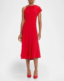 Proenza Schouler Rue Gathered Shoulder Crepe Midi Dress at Neiman Marcus