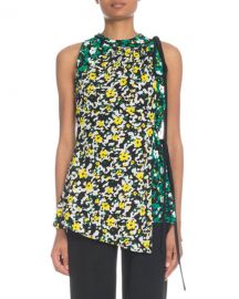 Proenza Schouler Sleeveless Asymmetric Wildflower-Print Viscose Top at Neiman Marcus