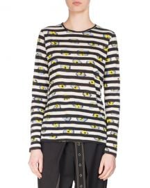 Proenza Schouler Striped Ikat Pansy Long-Sleeve T-Shirt  Black White at Neiman Marcus