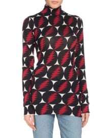 Proenza Schouler Turtleneck Long-Sleeve Lightning-Bolt Silk Top at Neiman Marcus