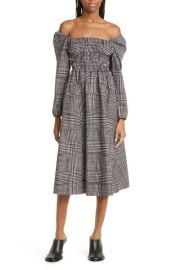 Proenza Schouler White Label Grid Print Long Sleeve Cotton Poplin Dress at Nordstrom