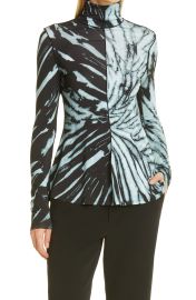 Proenza Schouler White Label Spiral Tie Dye Blocked Turtleneck Top in Aqua/Black  at Nordstrom