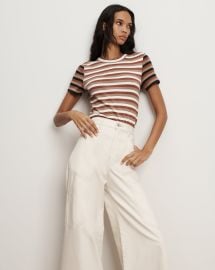 Pruitt Striped Ribbed T-Shirt in Beige amp Red MaltRed OakDove White at Veronica Beard