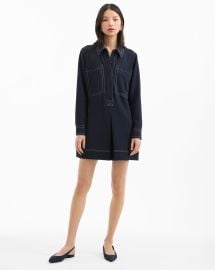 Pryce Long Sleeve Pleated Mini Dress in Navy at Veronica Beard
