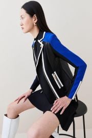 Pu Color Block And Bandage Knit Moto Jacket Karen Millen at Karen Millen