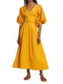 Puff-Sleeve Belted Midi Dress by Oscar de la Renta at Saks Fifth Avenue