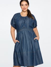 Puff Sleeve Chambray Fit and Flare Dress at Eloquii