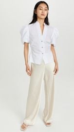 Puff Sleeve Cutout Back Detail Cotton Blouse by Vince at Shopbop